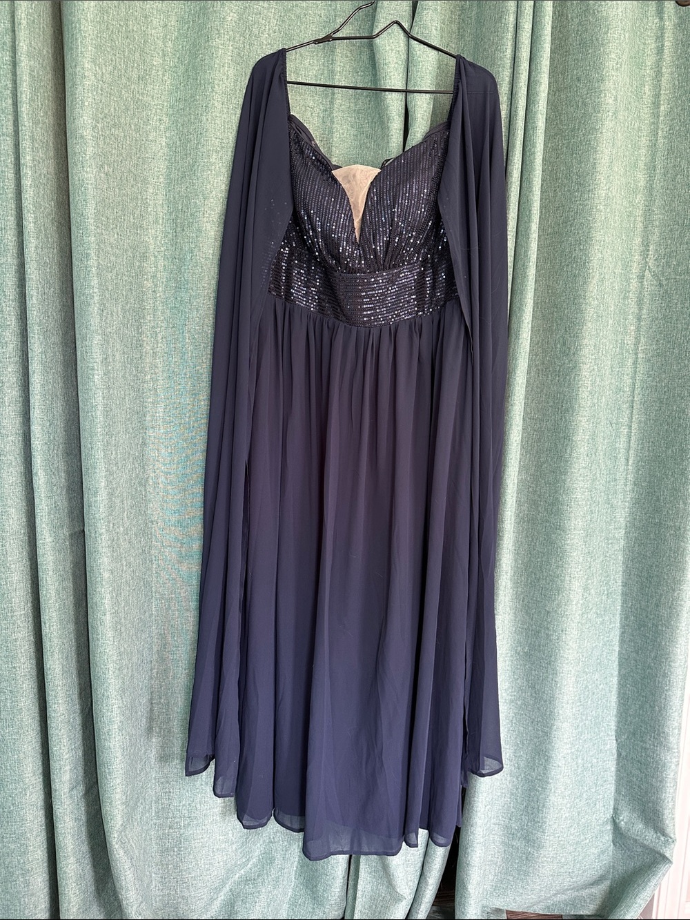 Elegant Navy Sequin Bodice Evening Dress